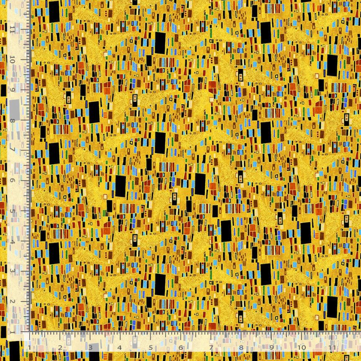 Cleo Bejeweled Golden Geo Abstract Square fabric – metallic cotton by Chong-a Hwang for Timeless Treasures with jewel tones and gold accents.