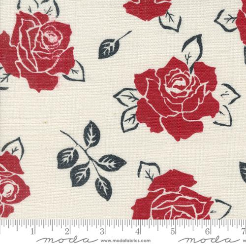 Panache - Slub Roses White Fabric by Moda