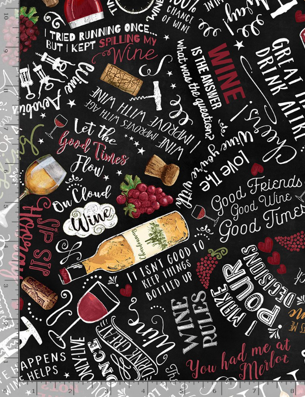 Uncork And Unwind - Wine Cellar Text Fabric