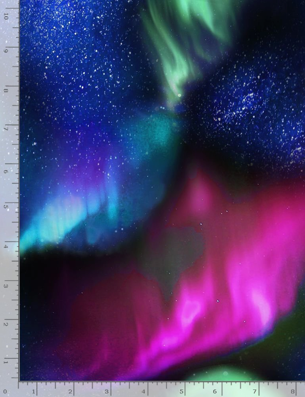 Aurora Sky Winter Light cotton fabric by Timeless Treasures featuring northern lights inspired print.