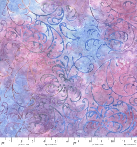 Best of Malam Batiks Feather Blue Mauve Fabric by Jinny Beyer – Hand-dyed cotton batik from RJR Fabrics