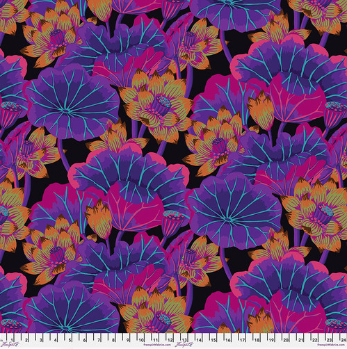 Lake Blossoms Black fabric by Philip Jacobs – Kaffe Fassett Collective for Free Spirit Fabrics – bold floral print on black cotton background