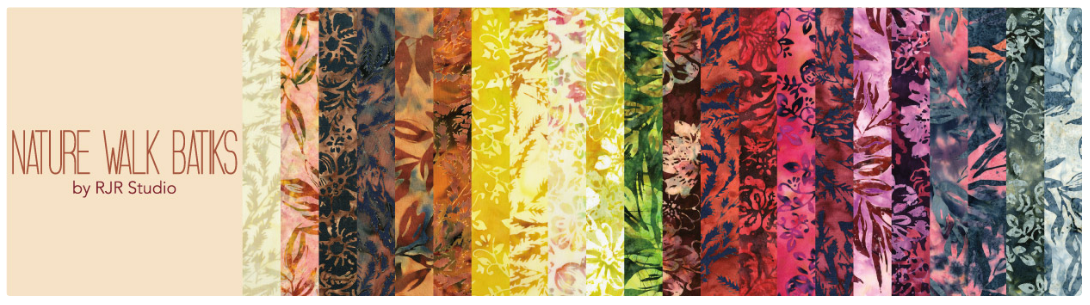 Nature Walk Batik Fat Quarter Bundle by RJR Fabrics with 22 colorful botanical, floral, leaf and branch print cotton batiks.