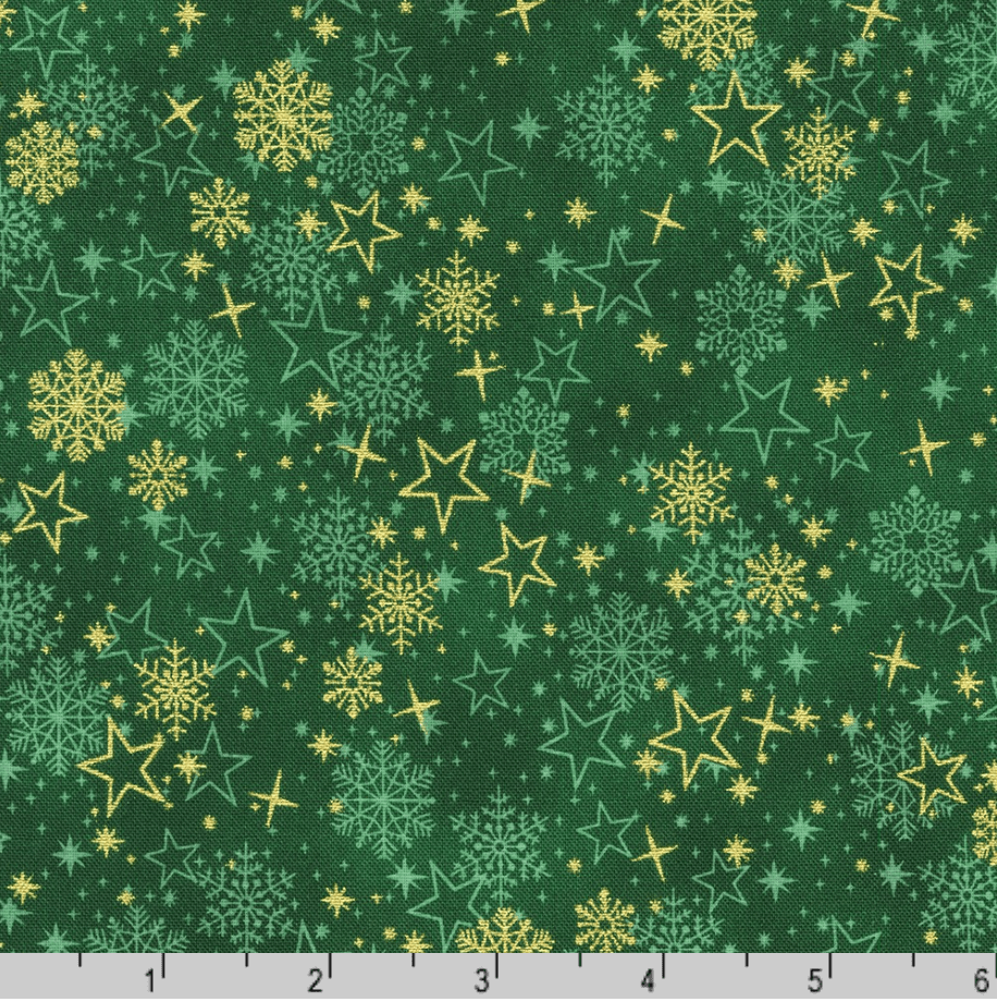 Traditional Trimmings - Gold Stars Snowflakes Evergreen