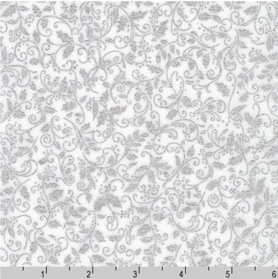 Holiday Charms - Holly Silver Metallic Yardage