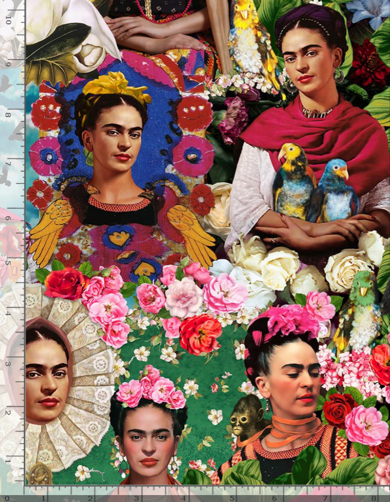 Dia De Los Muertos - Collage of Portraits and Florals Yardage