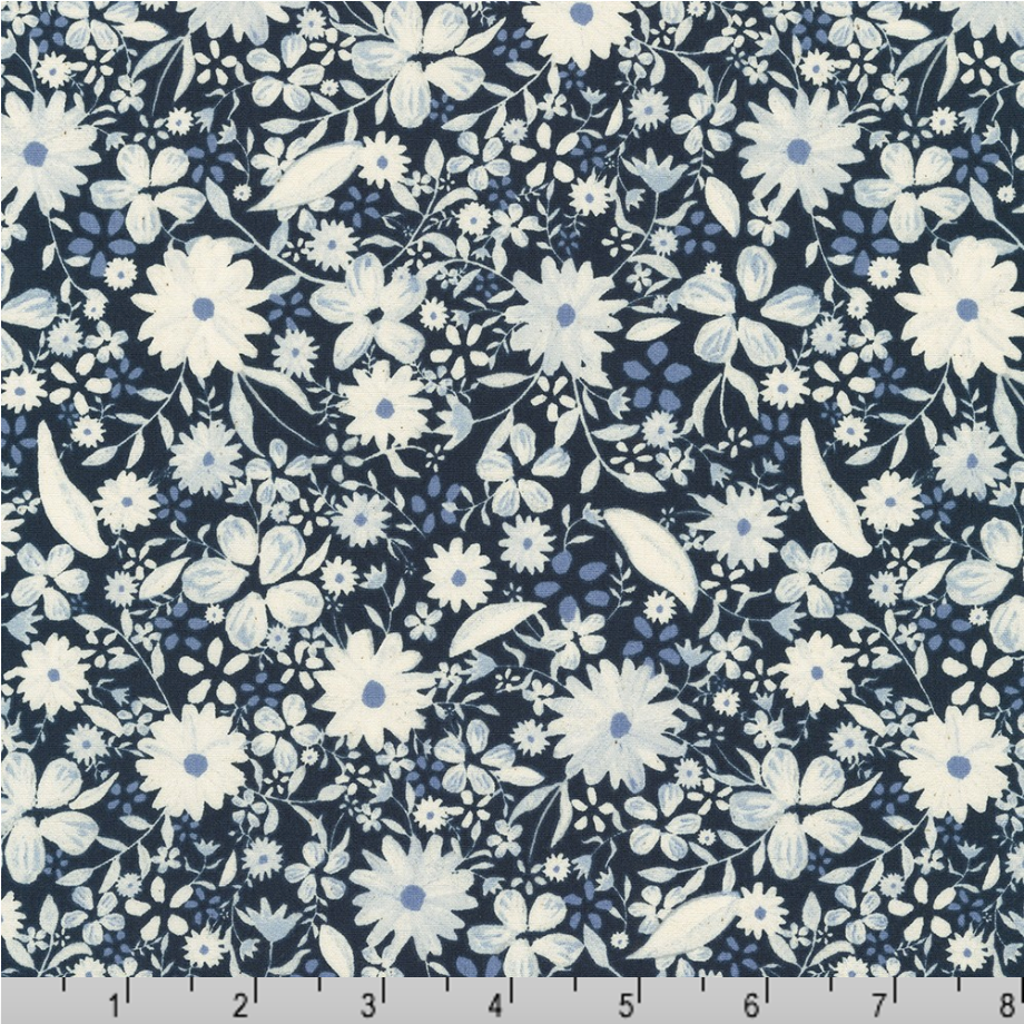 Sevenberry Grace - Flowers Navy Yardage