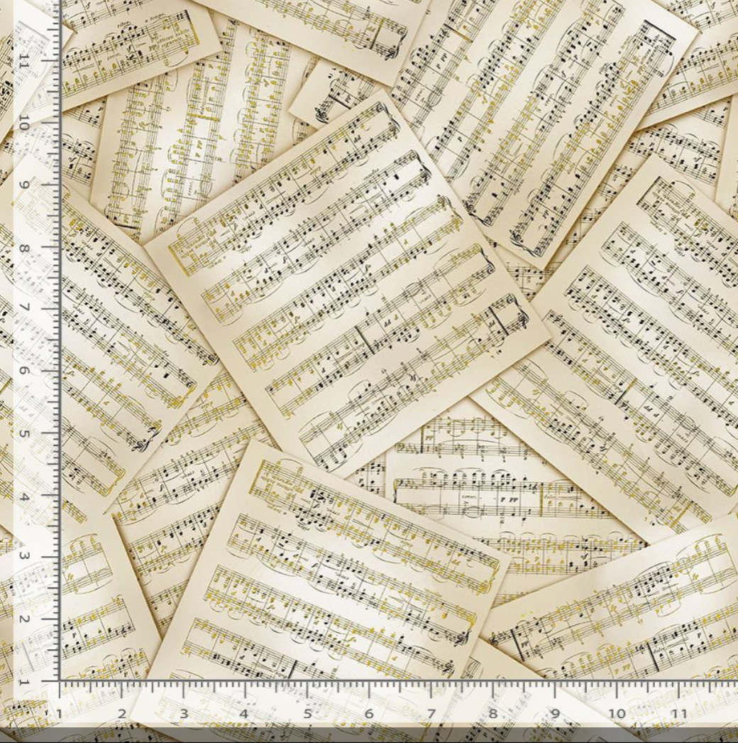 Classical Music - Antique Music Sheets Metallic Yardage