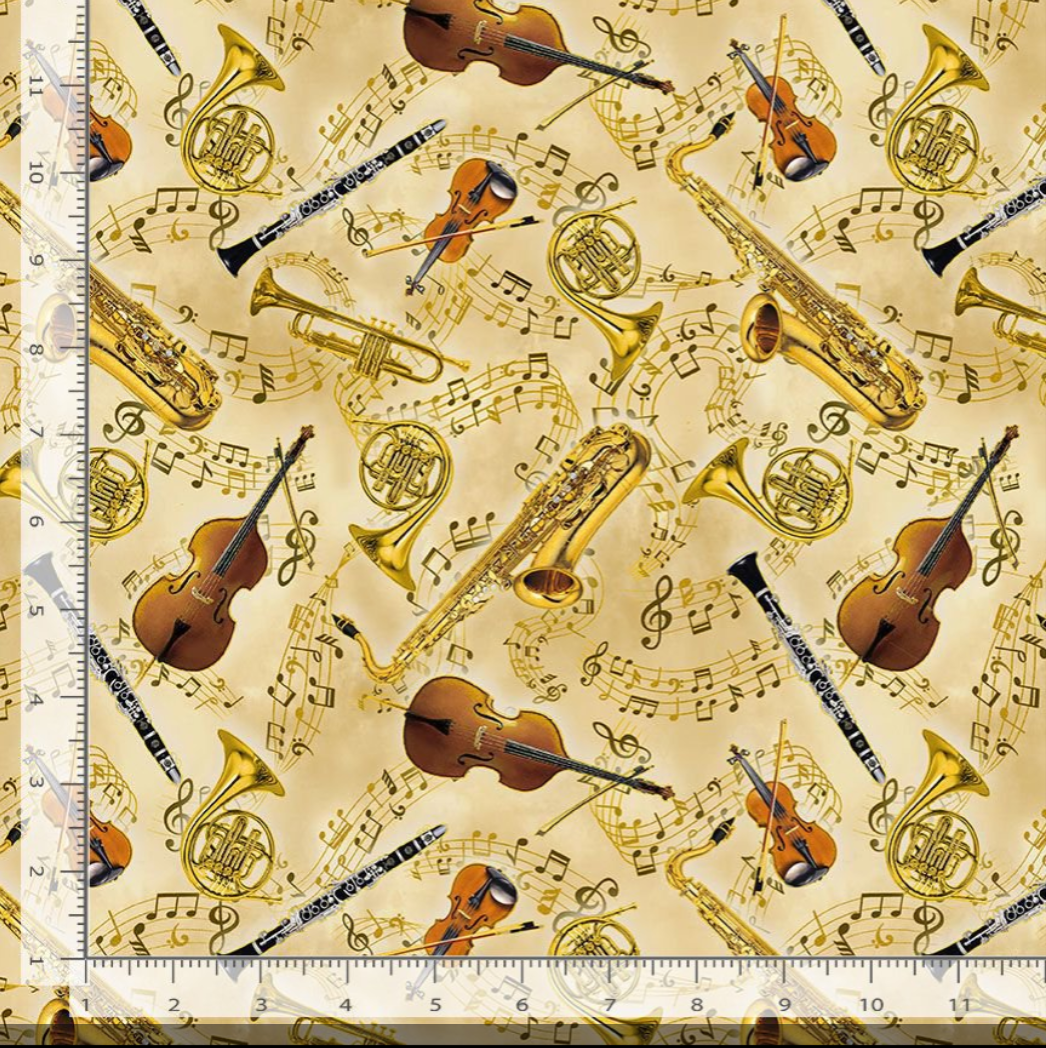 Classical Music - Symphony Instruments Metallic Yardage