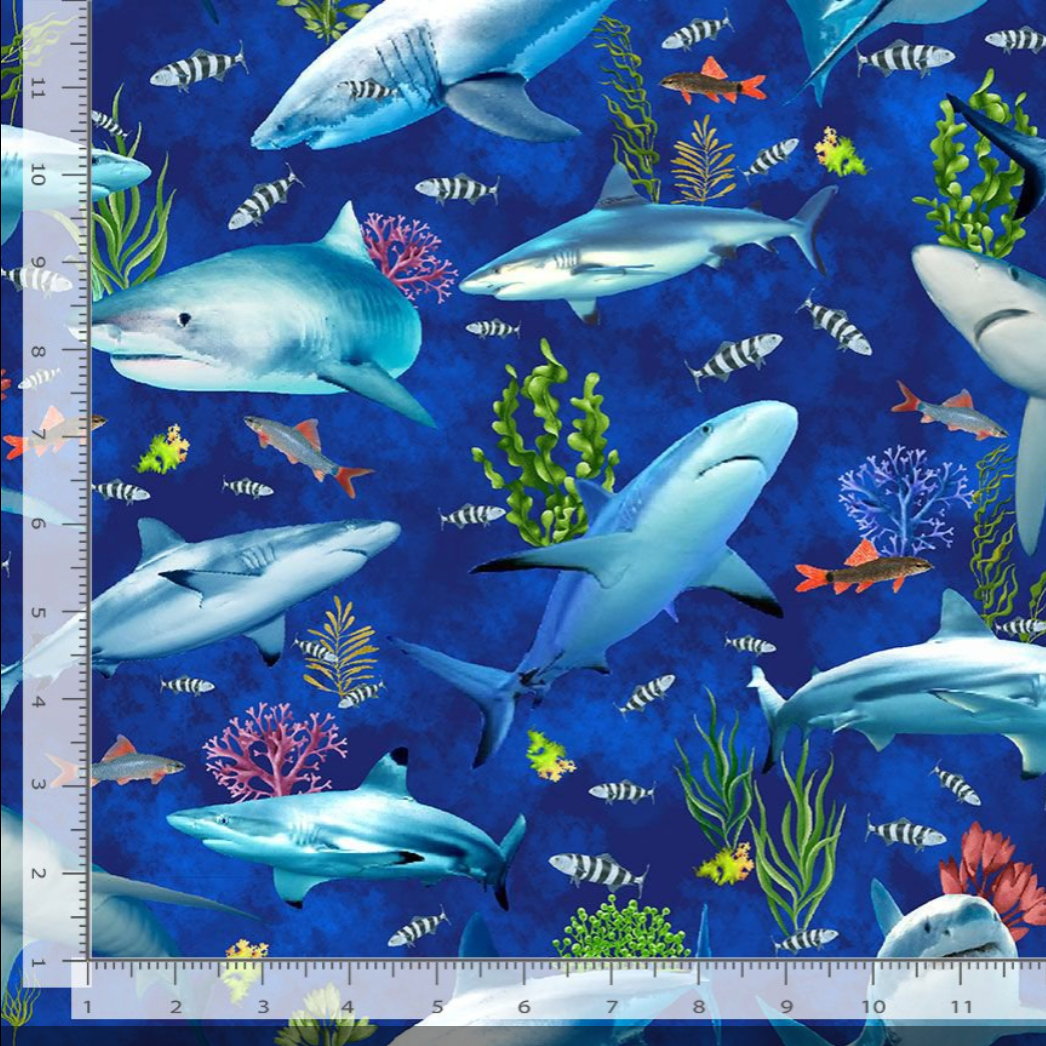 Ocean Life - Reef Shark And Fishes Yardage