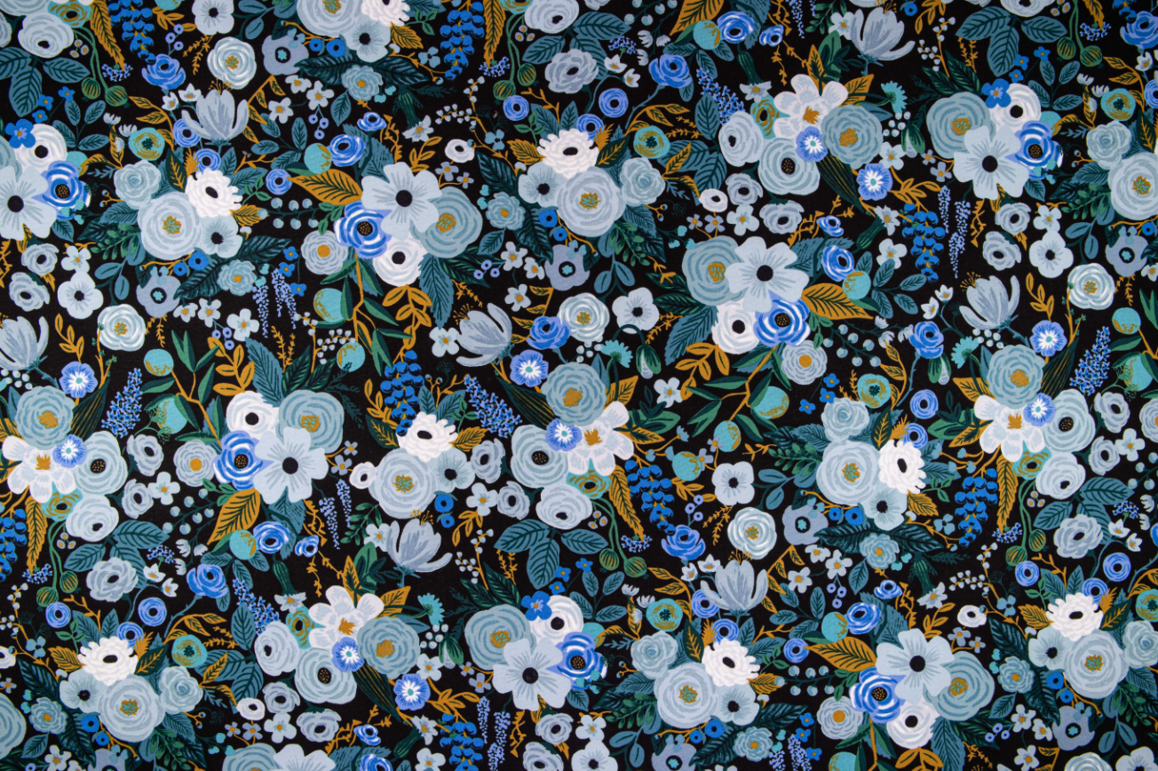 Wildwood – Garden Party Blue Fabric by Rifle Paper Co. for Cotton + Steel – botanical blue floral cotton print.