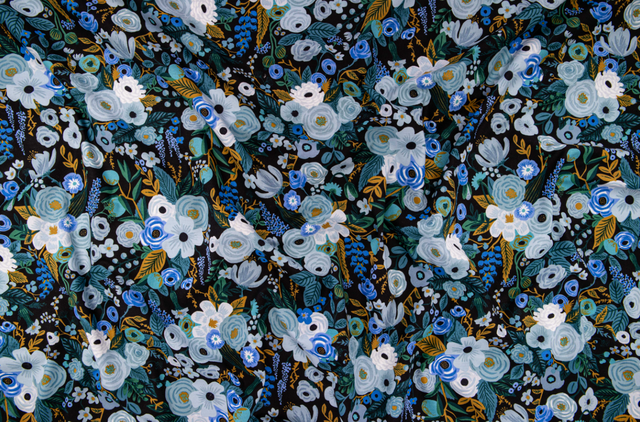 Wildwood – Garden Party Blue Fabric by Rifle Paper Co. for Cotton + Steel – botanical blue floral cotton print.