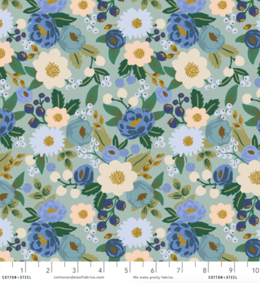 Vintage Garden - Vintage Blossom Mint Metallic Yardage
