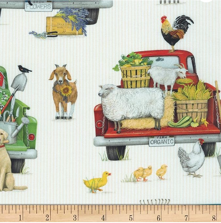 Down on the Farm Fabric – Vintage Trucks with Vegetables by Mary Lake-Thompson for Robert Kaufman