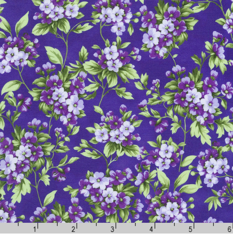 Georgina – Flowers Amethyst Fabric by Debbie Beaves for Robert Kaufman – purple floral print cotton from the Flowerhouse Collection.