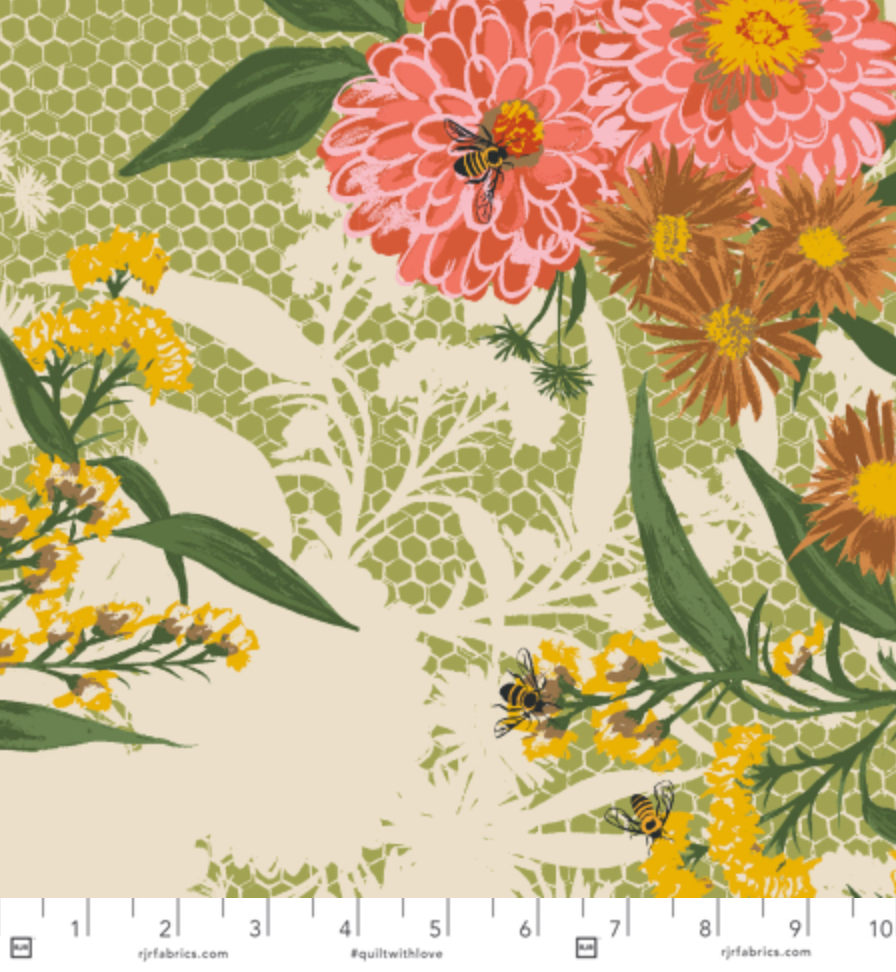 Honeybee Garden - Bee Bouquet - Summer Green Yardage
