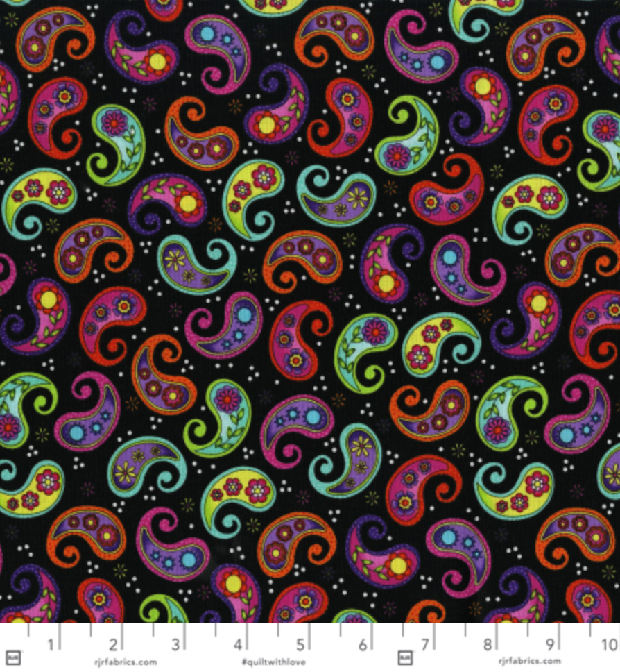 Llama Llama Bo Bama - Paisley Toss Black Yardage
