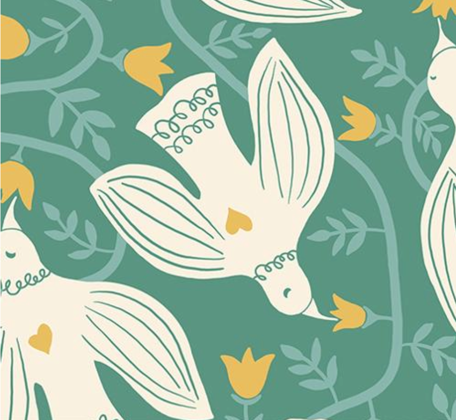 Endpaper - Birds Watercress Canvas Yardage