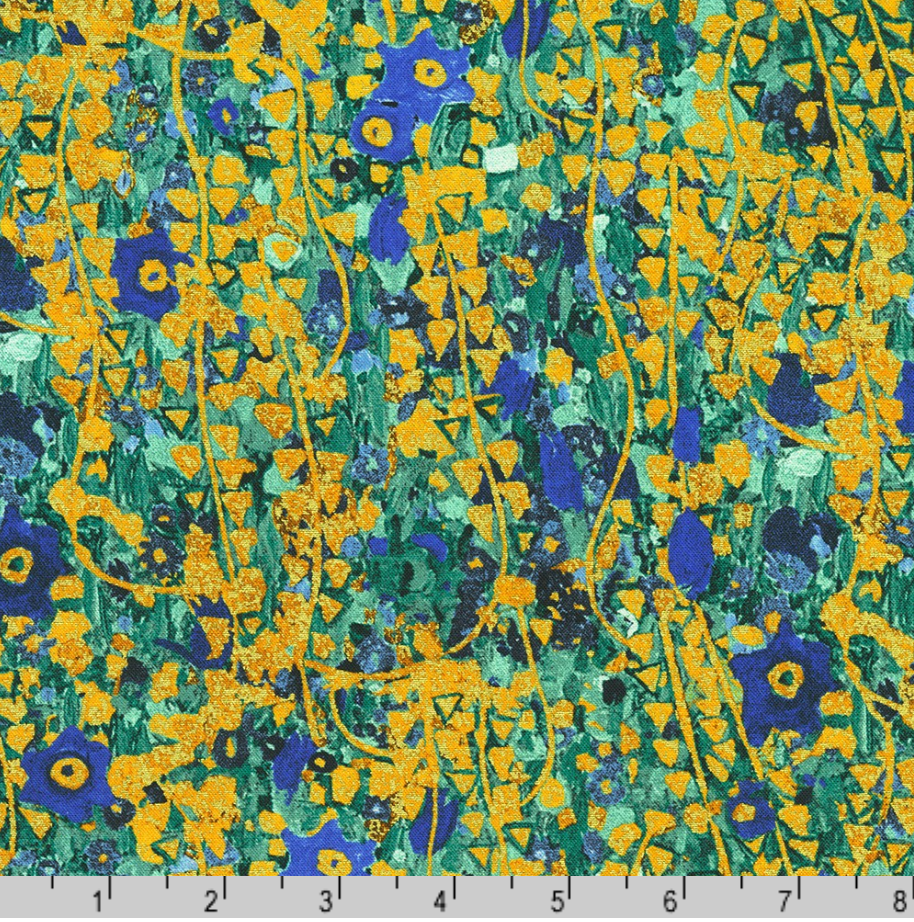 Gustav Klimt - Vines Cobalt Metallic Yardage