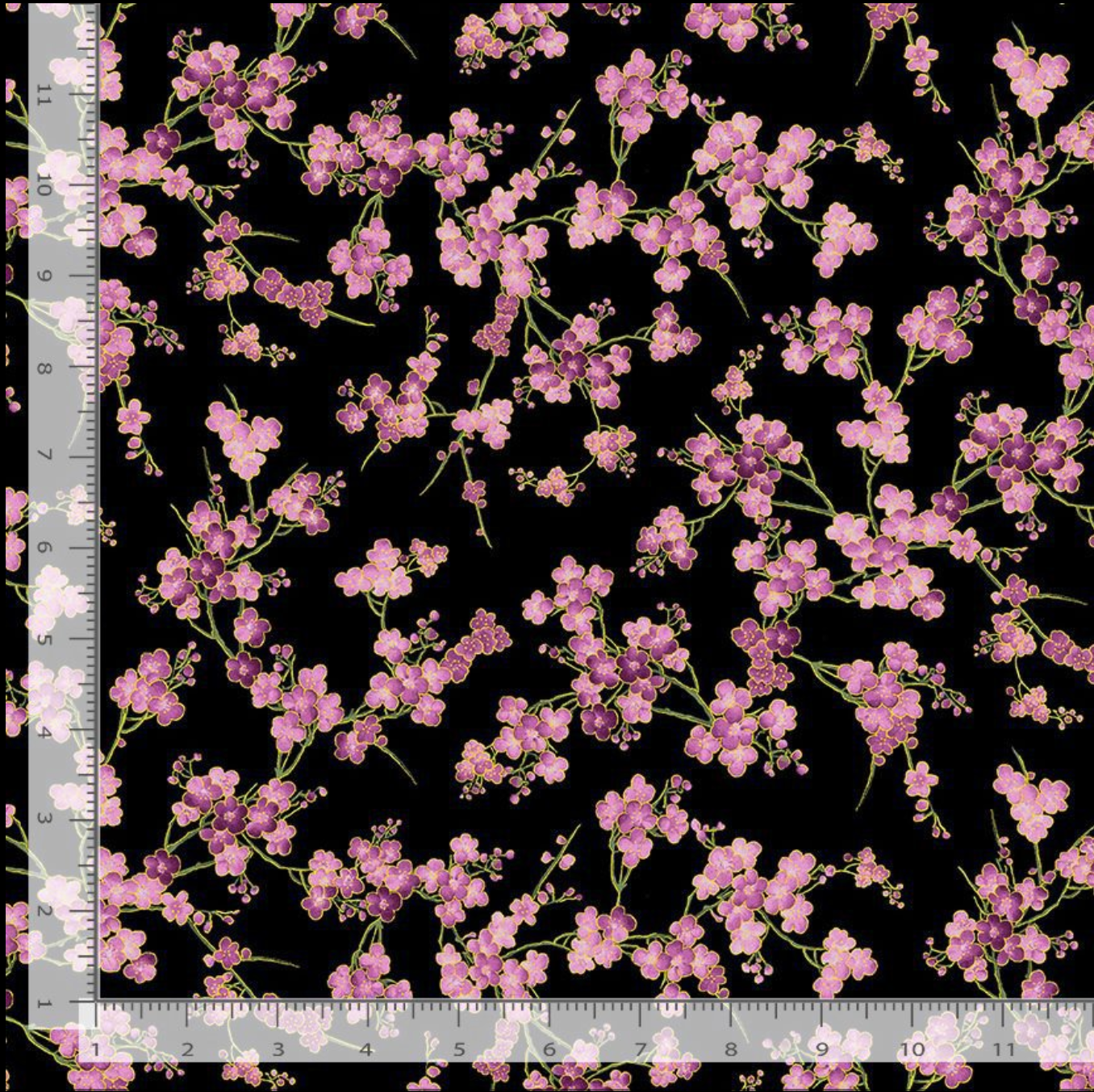 Shizuka - Cherry Blossom Branches Metallic Yardage