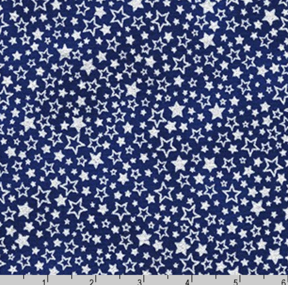 Holiday Charms - Silver Stars on Navy Yardage