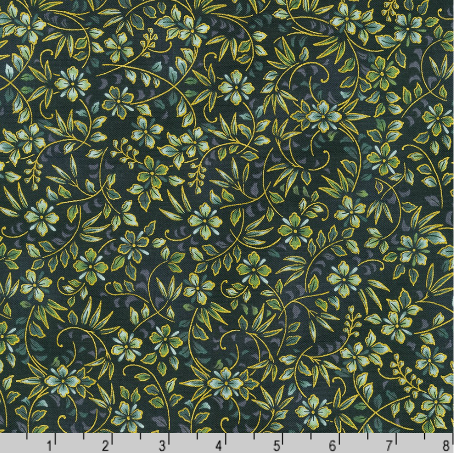 Fat Quarter - Imperial Collection: Honoka - Leafy Floral Black Metallic
