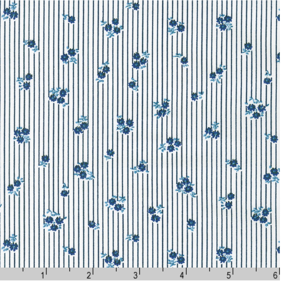 Sevenberry Petite Garden Blues - Floral Stripes Navy Yardage