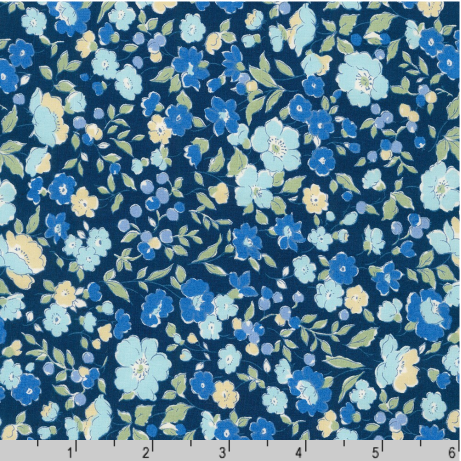 Sevenberry Petite Garden Blues - Florals Blue Yardage