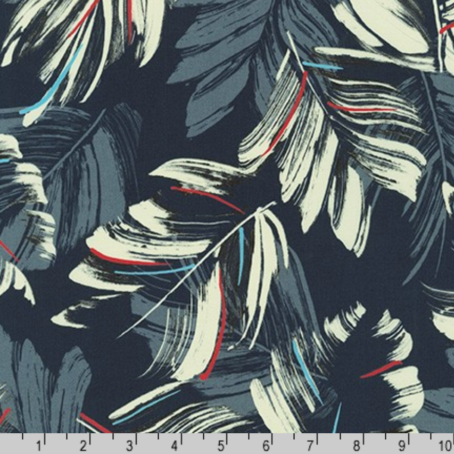 Island Paradise - Tropical Leaves on Navy Yardage