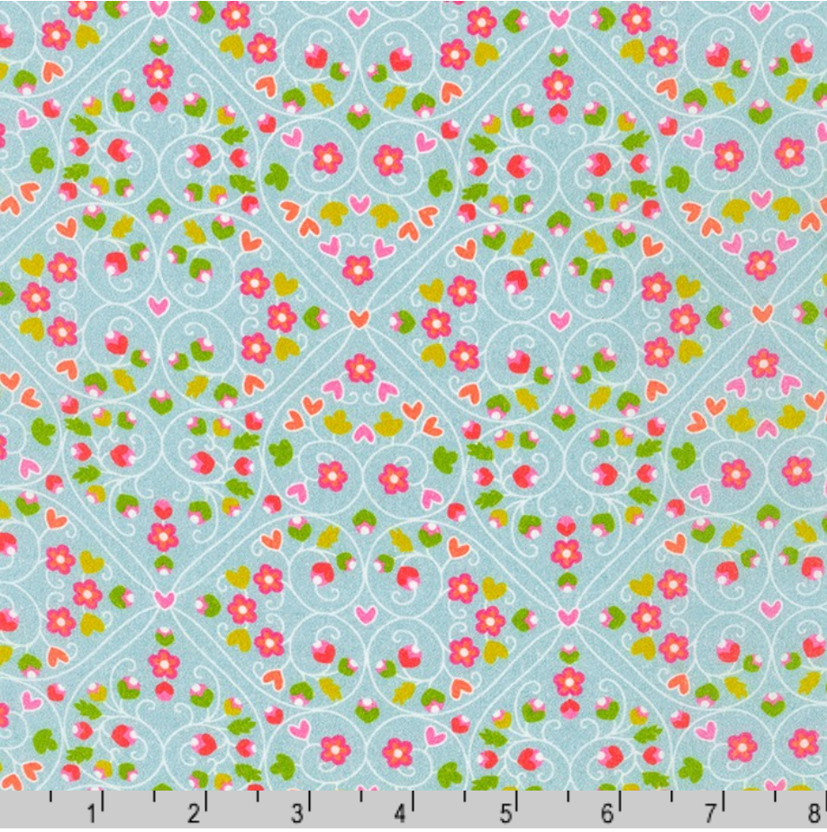 London Calling 11 Lawn - Florals Hearts Pastel Blue Yardage