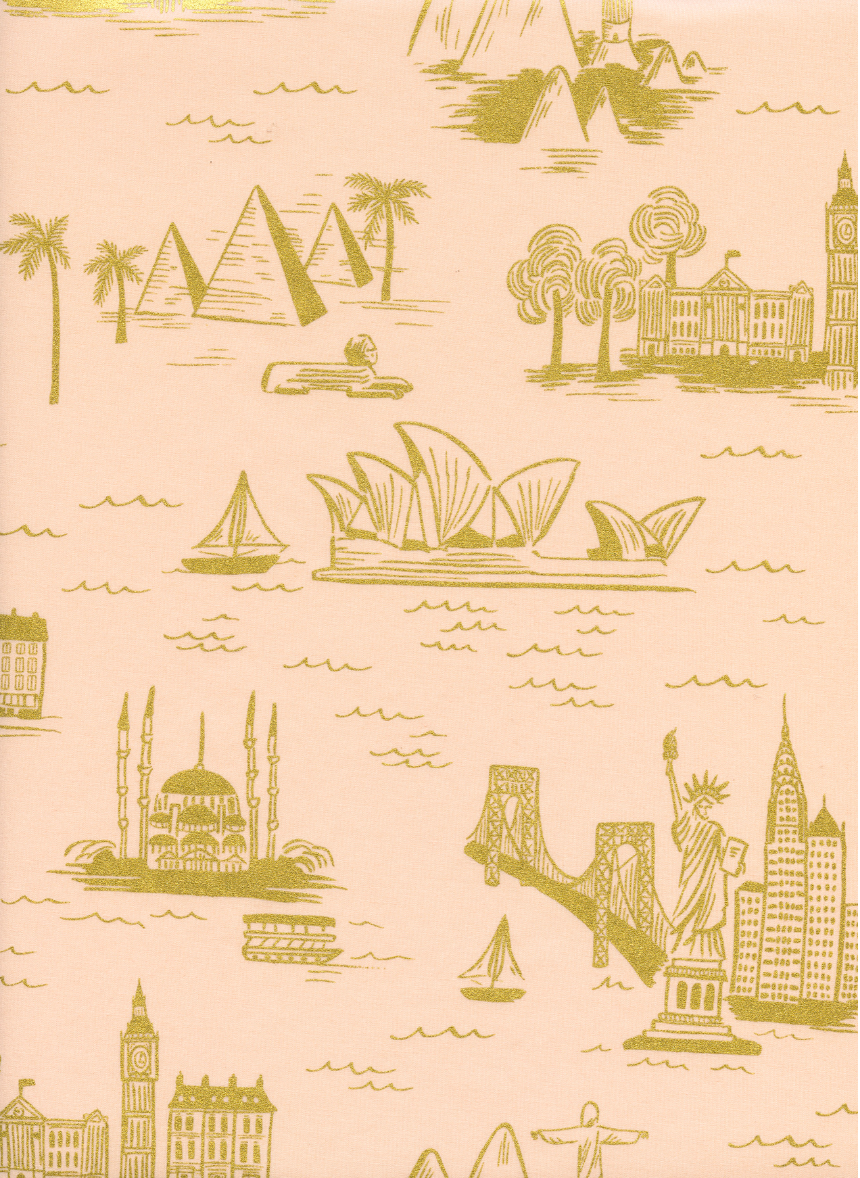 Les Fleurs - City Toile Peach Cotton Lawn Metallic Yardage