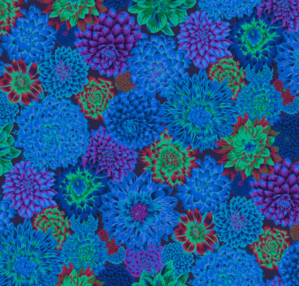 Kaffe Fassett Collective - Dancing Dahlias Blue Yardage
