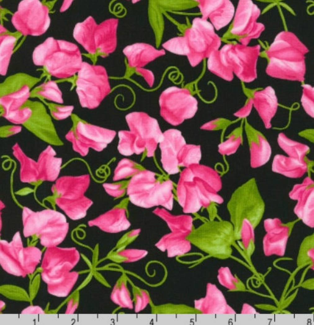 Flowerhouse - Penelope - Flowers Black Yardage