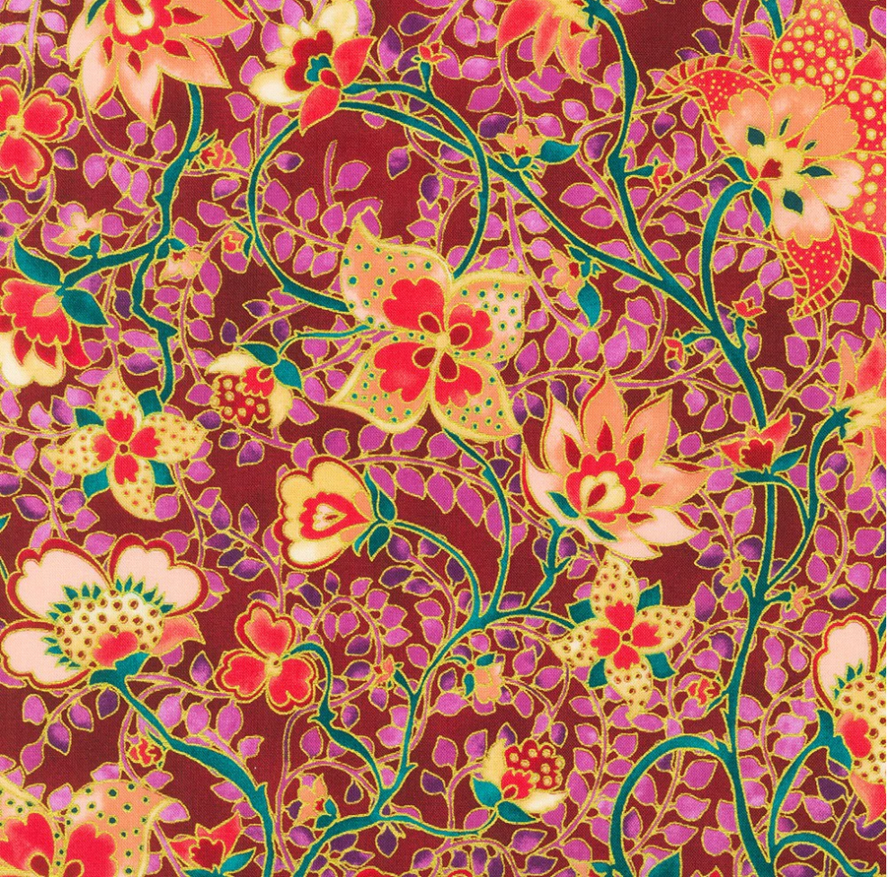 Jeweled Leaves - Floral Fig Gold Metallic Yardage