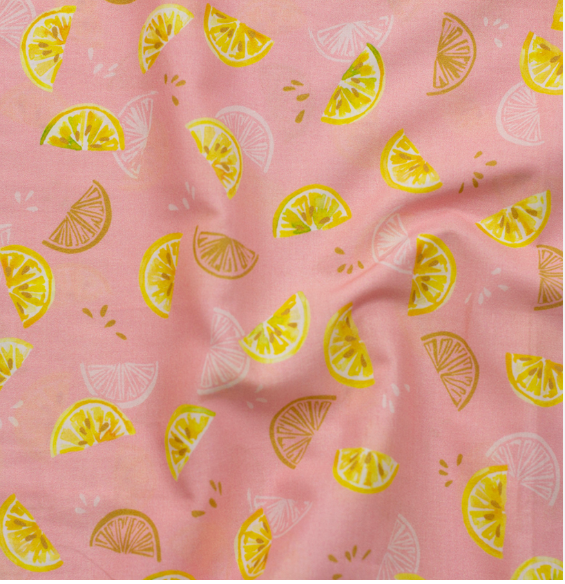 Rose Lemonade Cotton Lawn - Lemon Slices Pink Yardage