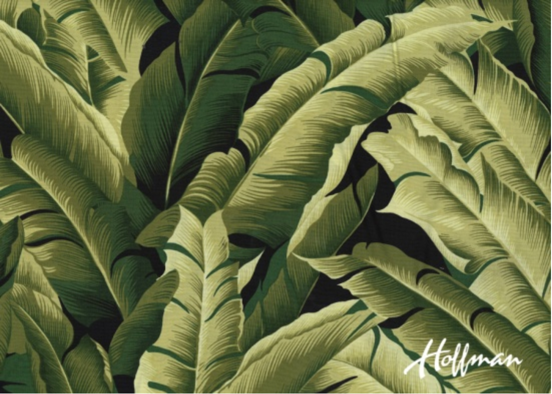 Tropicals & Conversationals - Leaves on Black Yardage