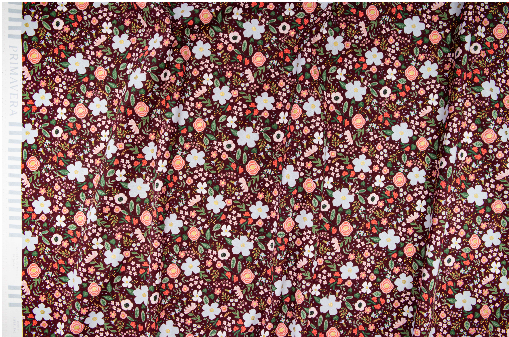Garden Party -  Wild Rose Burgundy Metallic Yardage