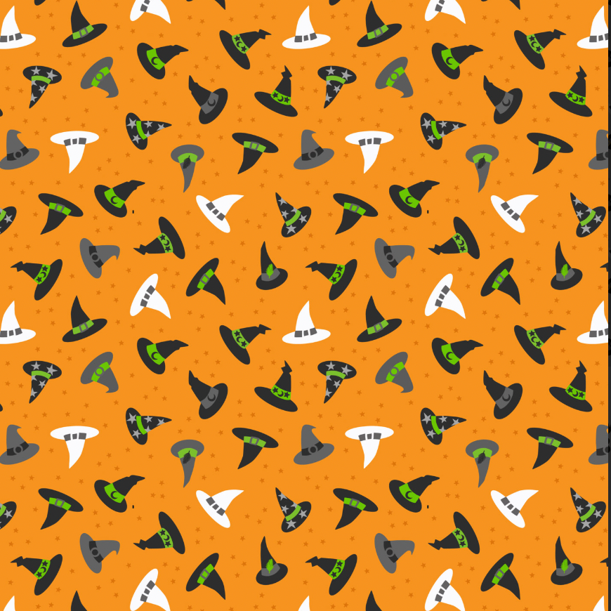 Witchy Woods - Witches Hats on Halloween Orange Glow in the Dark Yardage