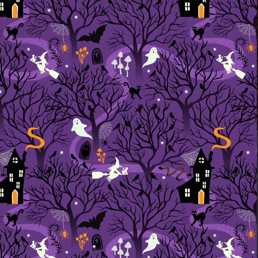 Witchy Woods on Spooky Purple Glow in the Dark Yardage