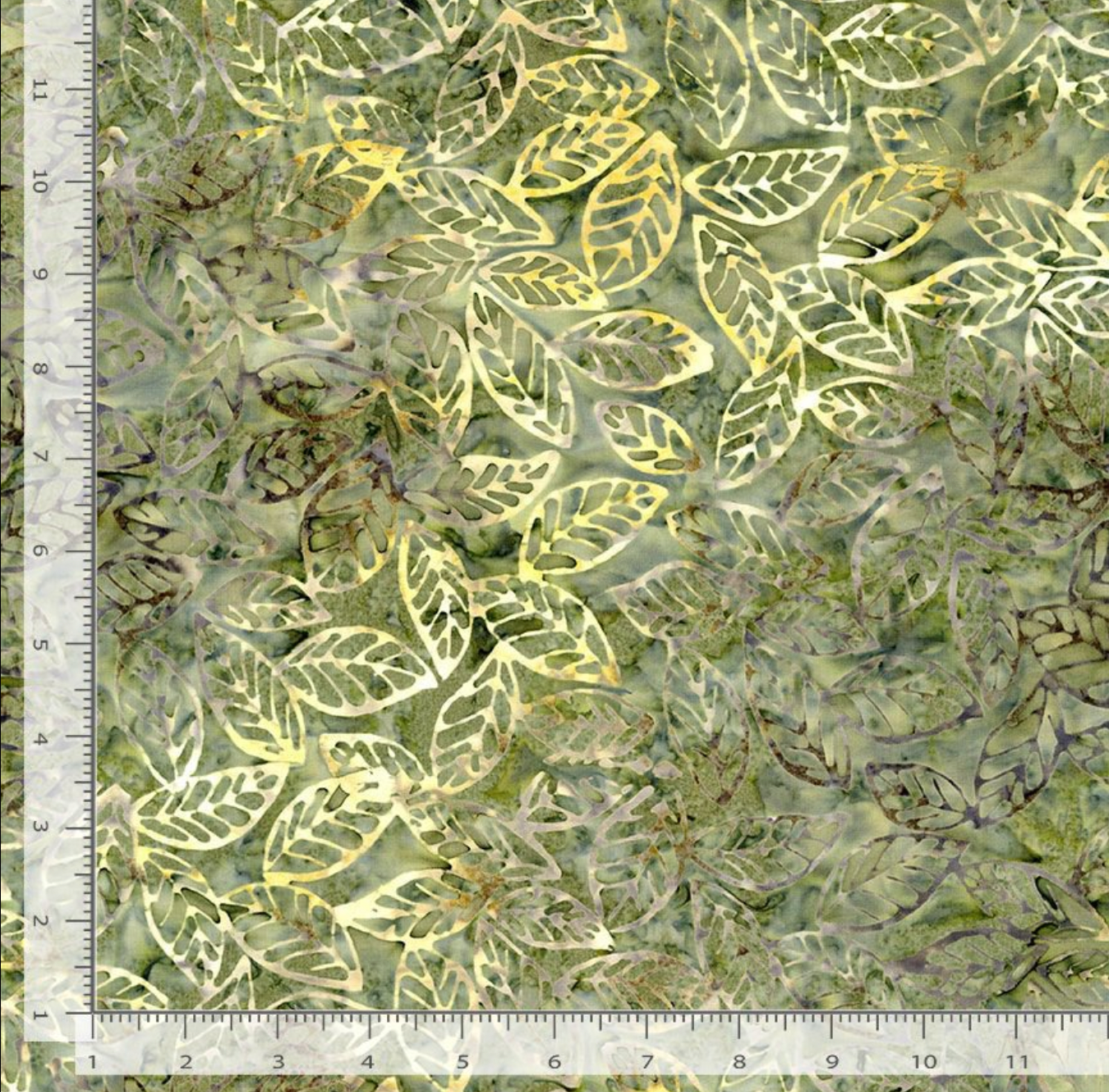 Green batik fabric with leaf prints – Tonga Stormy Sea by Wing and a Prayer