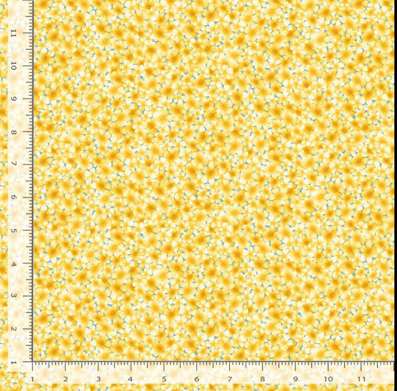 Bee & Bee Kind Packed Mini Floral Honey fabric with small yellow floral print on 100% quilting cotton.