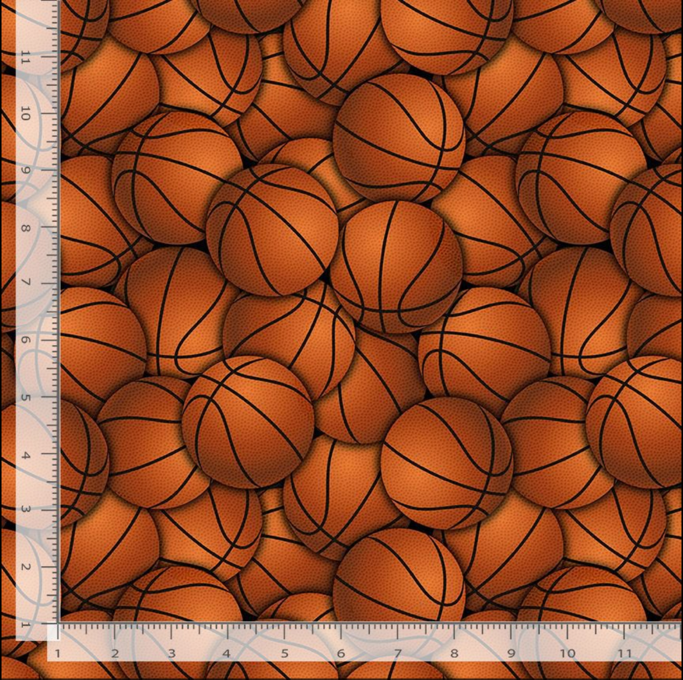 Elite Athlete Packed Basketball fabric featuring orange basketballs on cotton, ideal for sports quilts and sewing projects.