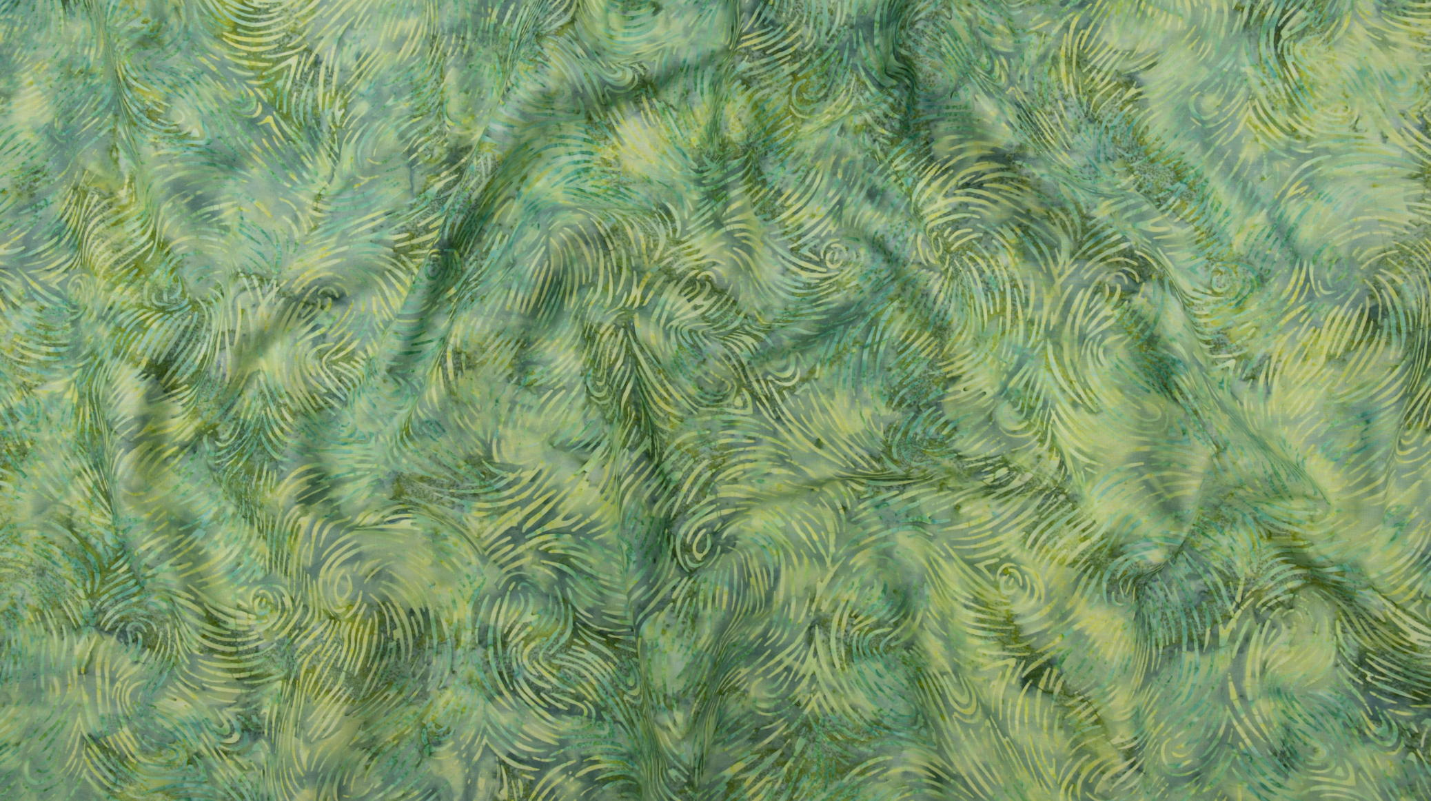 Malam Batiks VII – Swirl – Chartreuse Batik fabric by RJR Fabrics, featuring hand-dyed swirl patterns in a vibrant chartreuse hue.