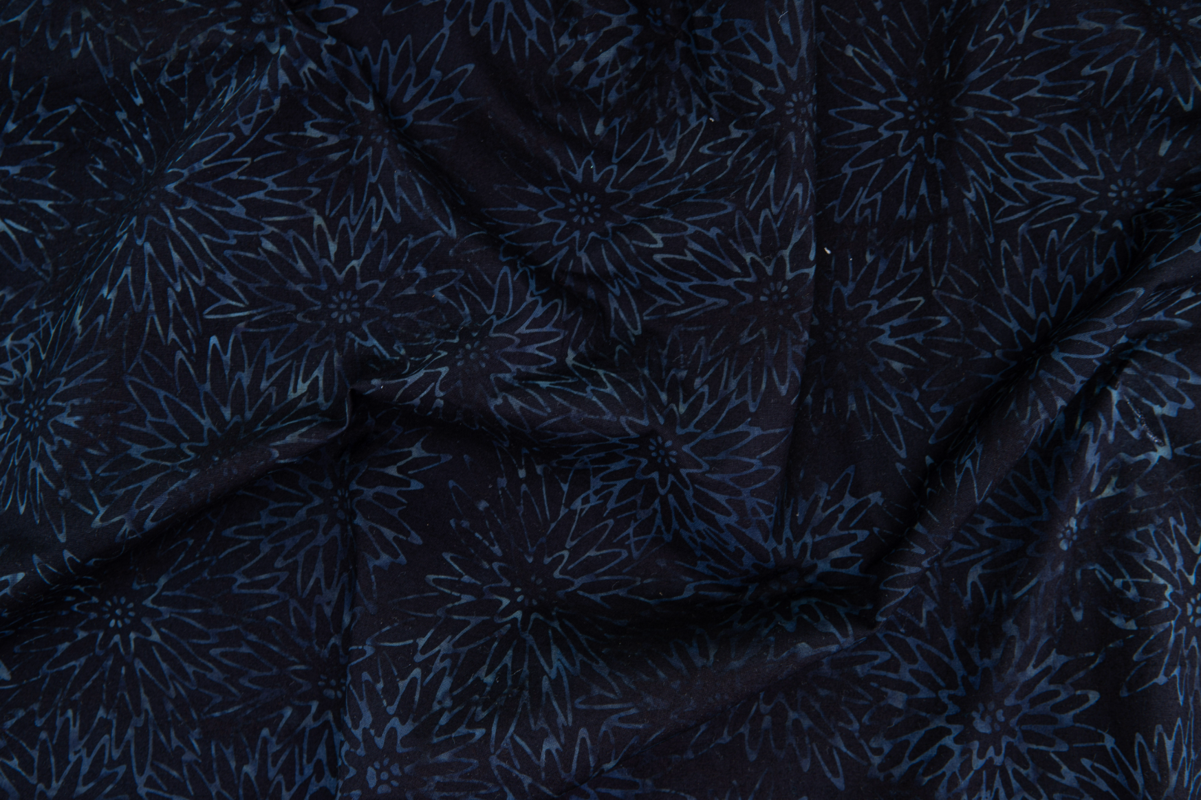 Malam Batiks X – Legacy – Dhalia – Ebony Batik fabric by RJR Fabrics, showcasing hand-dyed dahlia patterns in rich ebony hues.
