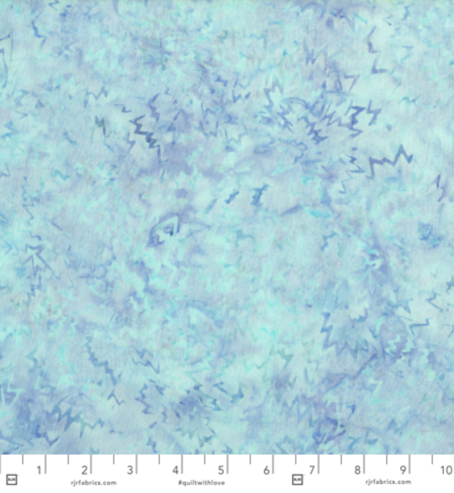 Sky blue batik fabric with floral dahlia print – Malam Batiks V by Jinny Beyer.