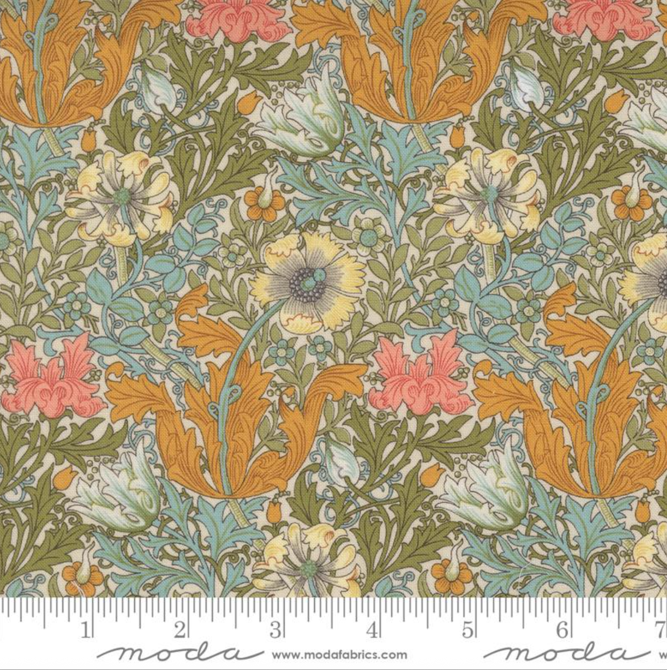 Morris Manor Compton Florals Porcelain fabric by Barbara Brackman – ivory floral quilting cotton (Moda 8390 11).