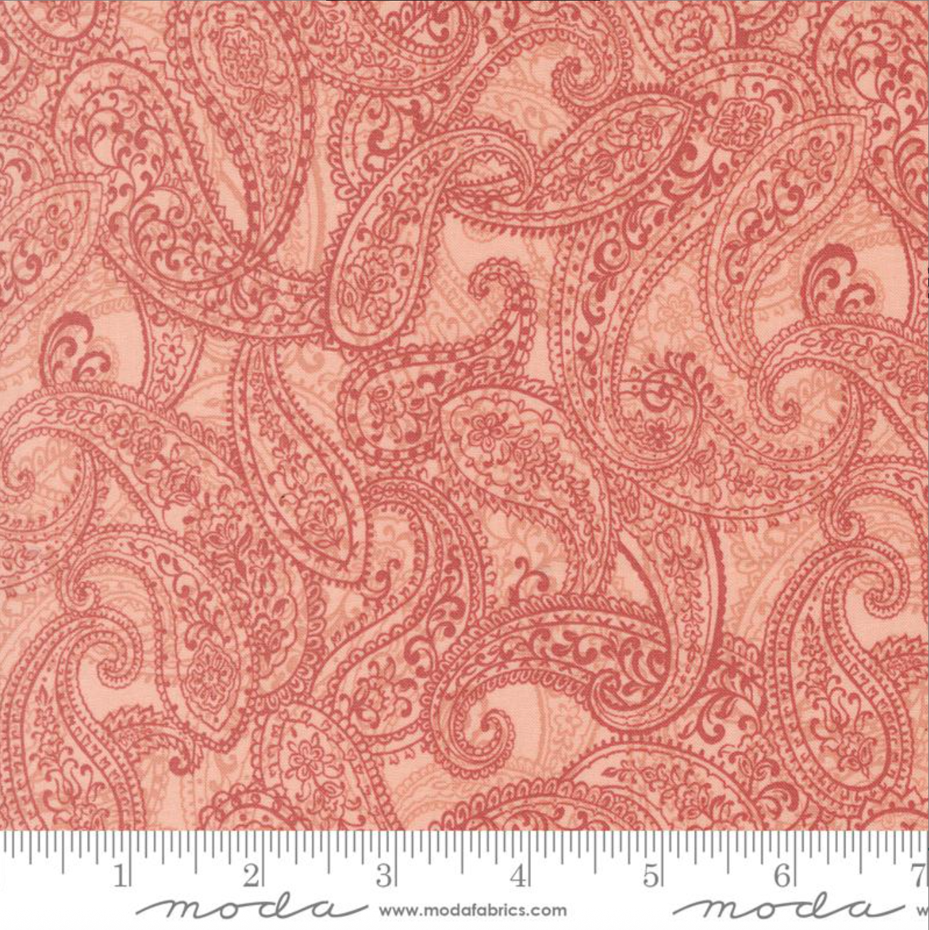 Sandalwood - Adeline Paisley Rose Quartz fabric by 3 Sisters for Moda, paisley print in blush pink on cotton