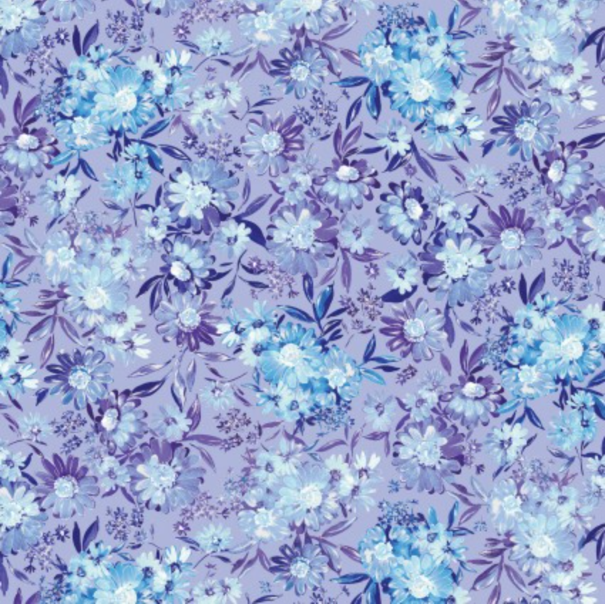 Shimmering Twilight – Lilac floral fabric with pearlescent finish by Kanvas Studio for Benartex, 12509P-60.