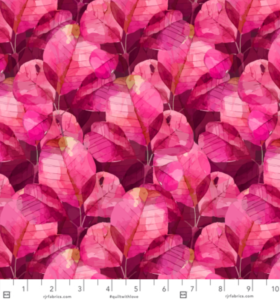Digitally printed cotton fabric with magenta forest florals – Enchanted Field Under The Canopy RJ5602-MA4D.