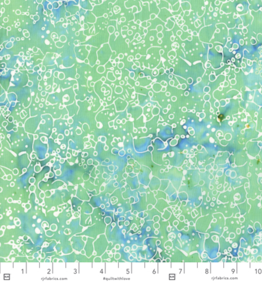 Blue and aqua bubble batik fabric – Blossom Batiks Horizon by Flaurie & Finch.
